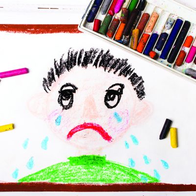 colorful drawing: crying boy